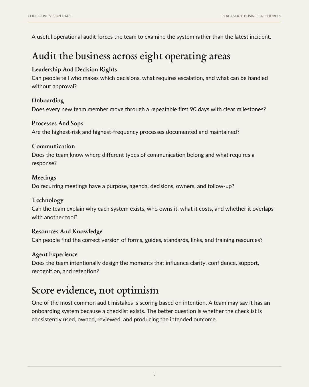 Operating framework from The Real Estate Team Operations Playbook